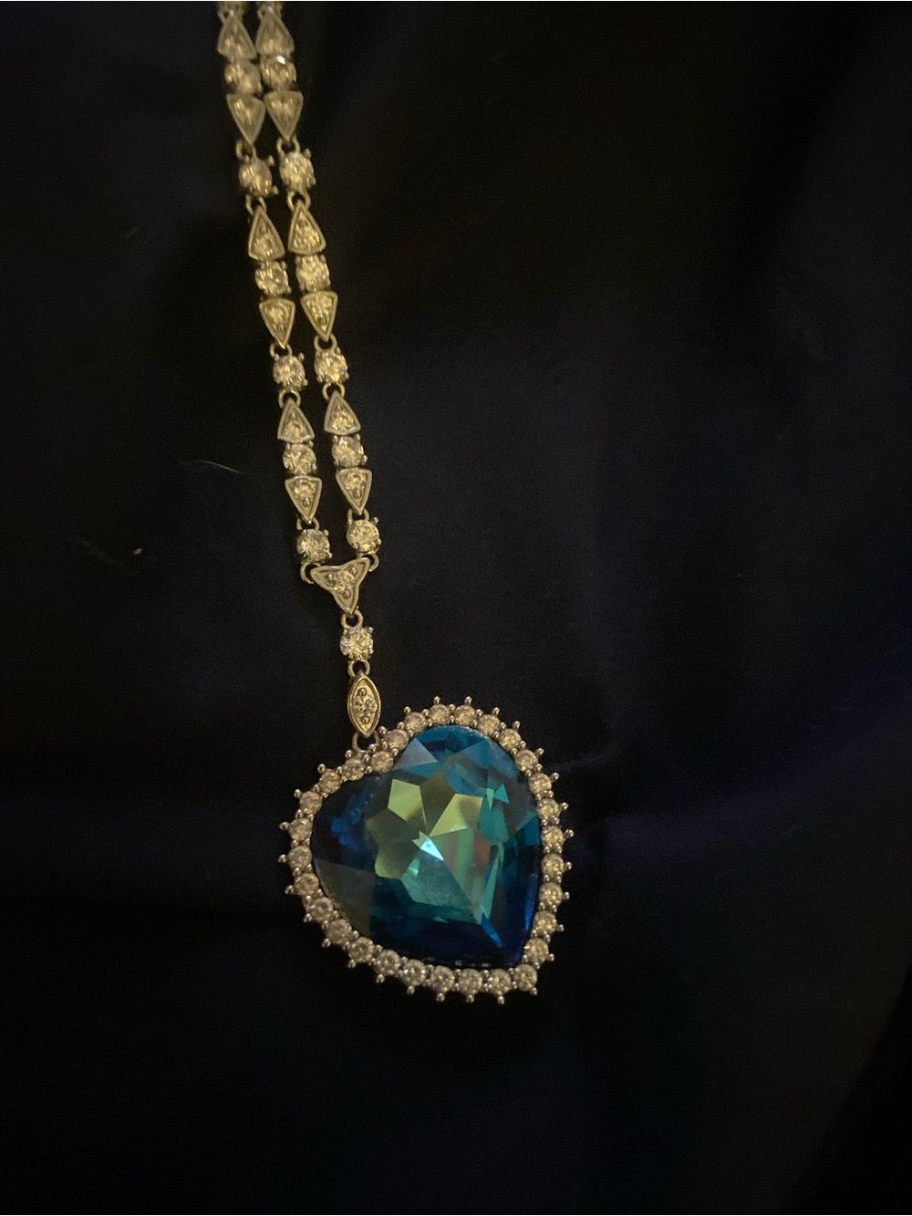 Titanic Blue Heart Crystal Pendant Necklace with Silver Accents